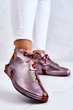 Lekkie Skórzane Botki Maciejka 03426-20 Srebrno-Czerwone