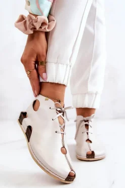 Lekkie Skórzane Botki Maciejka 03426-25 Jasny Beż