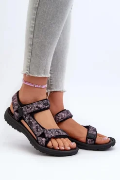 Lekkie Sportowe Sandały Damskie Czarno-Różowe Lumeria