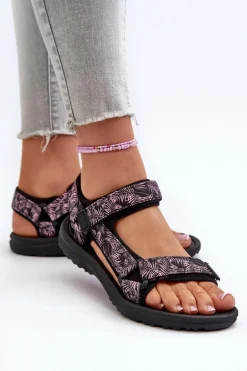 Lekkie Sportowe Sandały Damskie Czarno-Różowe Lumeria