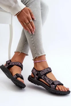 Lekkie Sportowe Sandały Damskie Czarno-Różowe Lumeria