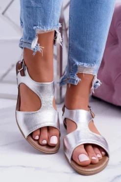 Lekkie Srebrne Sandałki Kongito