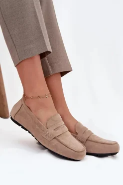 Loafersy Mokasyny Damskie Płaskie Beżowe Roseline