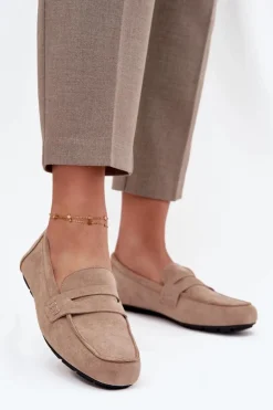 Loafersy Mokasyny Damskie Płaskie Beżowe Roseline