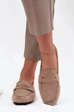Loafersy Mokasyny Damskie Płaskie Beżowe Roseline