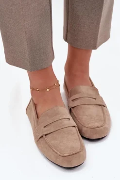 Loafersy Mokasyny Damskie Płaskie Beżowe Roseline