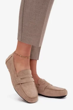 Loafersy Mokasyny Damskie Płaskie Beżowe Roseline