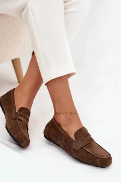 Loafersy Mokasyny Damskie Płaskie Ciemnozielone Roseline