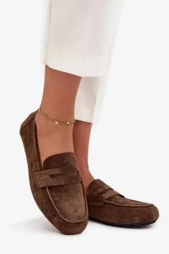 Loafersy Mokasyny Damskie Płaskie Ciemnozielone Roseline