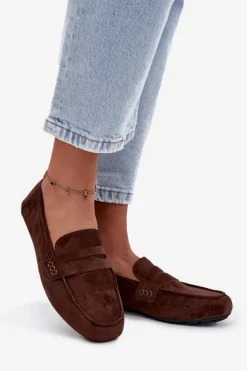 Loafersy Mokasyny Damskie Płaskie Ciemnobrązowe Roseline