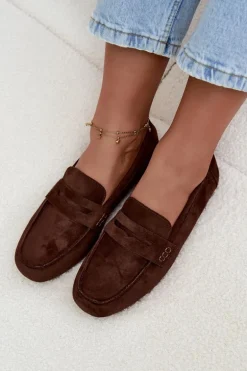 Loafersy Mokasyny Damskie Płaskie Ciemnobrązowe Roseline