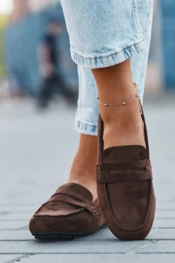 Loafersy Mokasyny Damskie Płaskie Ciemnobrązowe Roseline