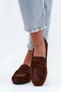 Loafersy Mokasyny Damskie Płaskie Ciemnobrązowe Roseline