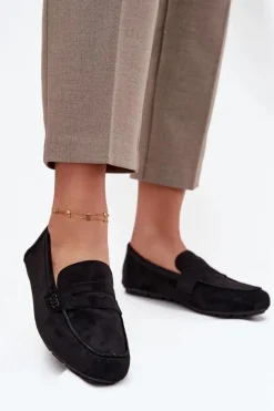 Loafersy Mokasyny Damskie Płaskie Czarne Roseline
