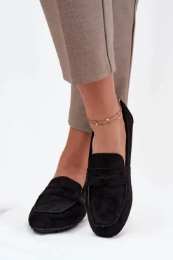 Loafersy Mokasyny Damskie Płaskie Czarne Roseline
