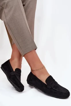 Loafersy Mokasyny Damskie Płaskie Czarne Roseline