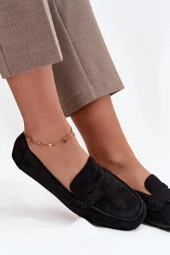 Loafersy Mokasyny Damskie Płaskie Czarne Roseline