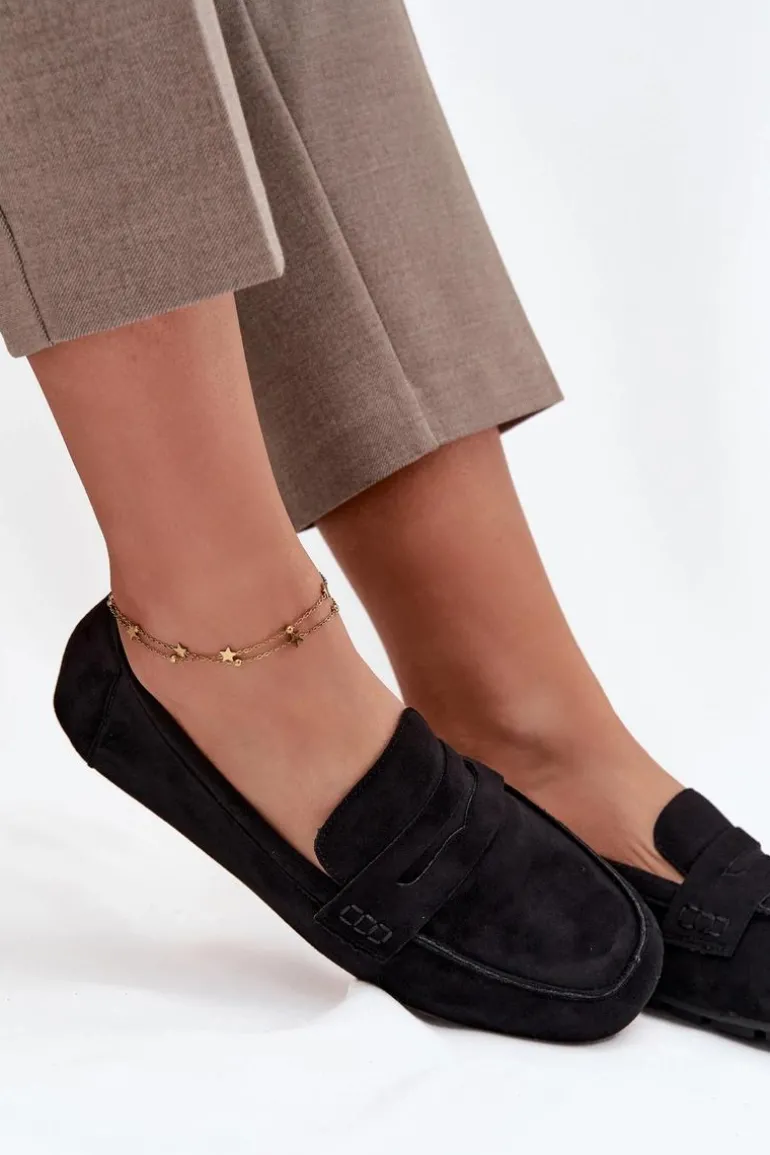 Loafersy Mokasyny Damskie Płaskie Czarne Roseline