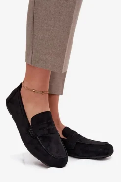 Loafersy Mokasyny Damskie Płaskie Czarne Roseline