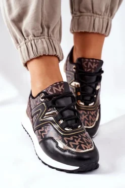 Logowane Sportowe Buty Sneakersy Czarno-Brązowe Always