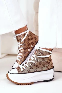 Logowane Trampki Na Platformie Brązowe Electric Love