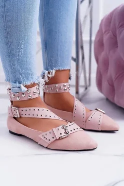 Lu Boo | Baleriny W Szpic Paski Nity Pudrowy Róż Esteria