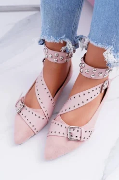 Lu Boo | Baleriny W Szpic Paski Nity Pudrowy Róż Esteria