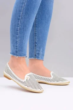 Lu Boo | Białe Ażurowe Balerinki Lordsy Stylish