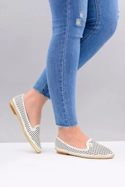 Lu Boo | Białe Ażurowe Balerinki Lordsy Stylish