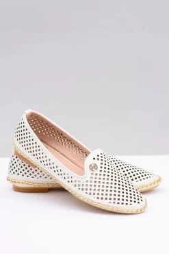 Lu Boo | Białe Ażurowe Balerinki Lordsy Stylish