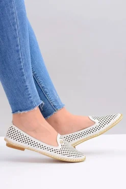 Lu Boo | Białe Ażurowe Balerinki Lordsy Stylish