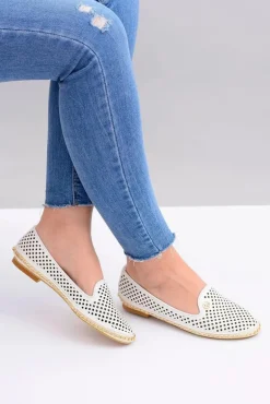 Lu Boo | Białe Ażurowe Balerinki Lordsy Stylish