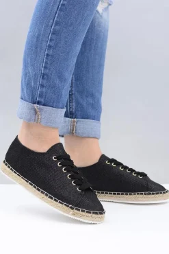 Lu Boo | Czarne Brokatowe Lniane Espadryle Fairy