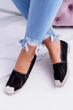 Lu Boo | Czarne Koronkowe Espadryle Tenisówki Hilary