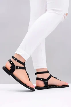 Lu Boo | Damskie Sandałki Czarne Japonki Gladiatorki Achilla