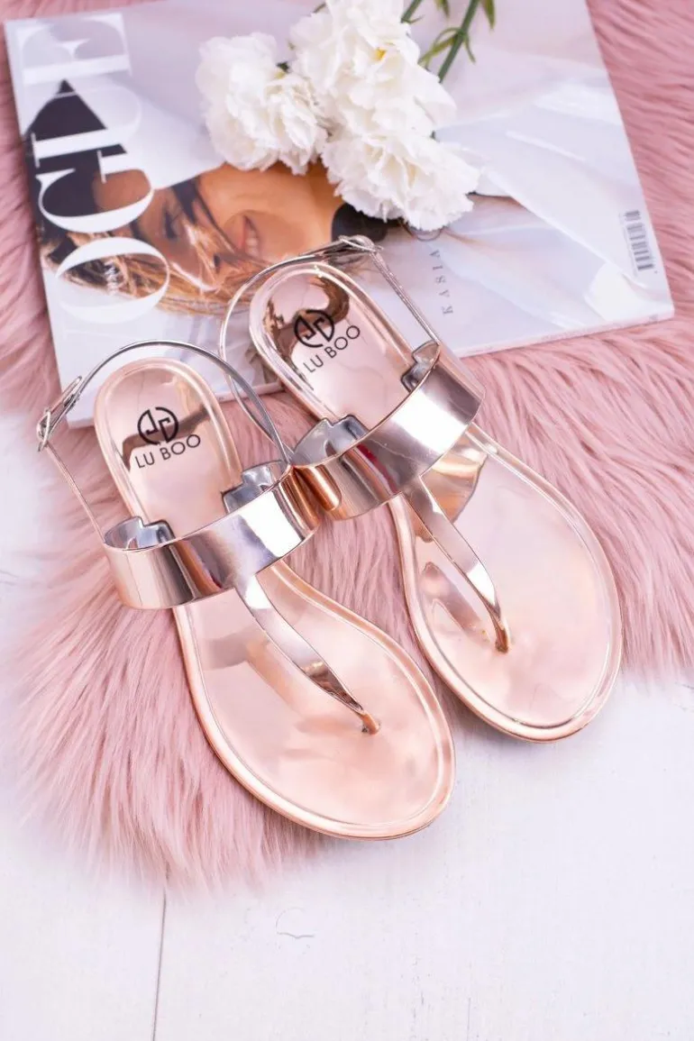 Lu Boo | Lustrzane Sandały Złoty Róż Japonki II-GAT Nora