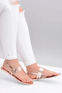 Lu Boo | Lustrzane Sandały Złoty Róż Japonki II-GAT Nora