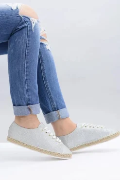 Lu Boo | Srebrne Brokatowe Lniane Espadryle Fairy