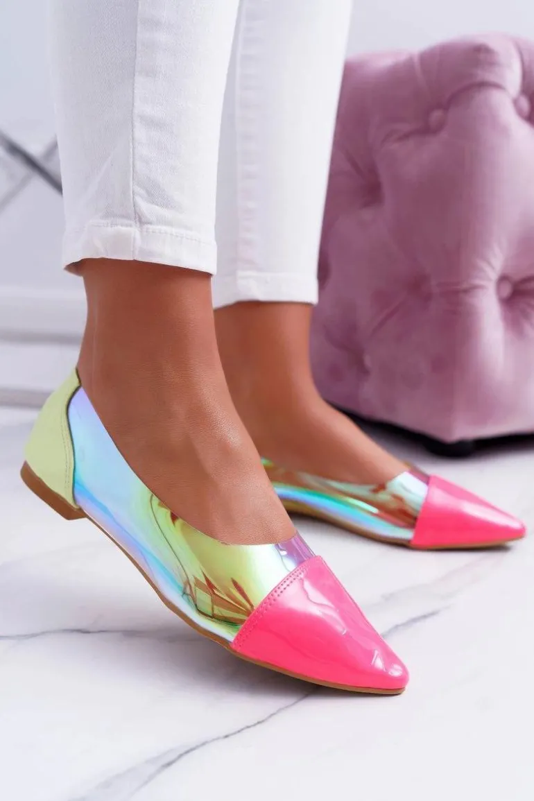 Lu Boo | Transparentne Holograficzne Balerinki W Szpic Fluo
