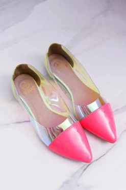 Lu Boo | Transparentne Holograficzne Balerinki W Szpic Fluo