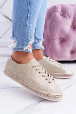 Lu Boo | Złote Brokatowe Lniane Espadryle Fairy