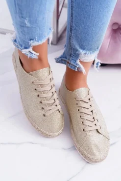 Lu Boo | Złote Brokatowe Lniane Espadryle Fairy