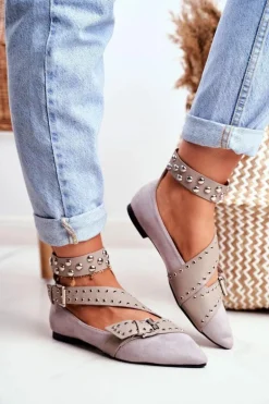 Lu Boo Baleriny W Szpic Paski Nity Szare Esteria