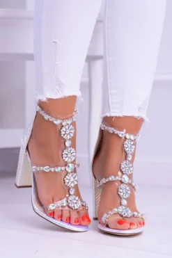 Lu Boo Benzynowe Niebieskie Sandały Cyrkonie Taylor