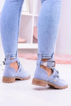 Lu Boo Błękitne Zamszowe Botki Z Wycięciami Rock Girl