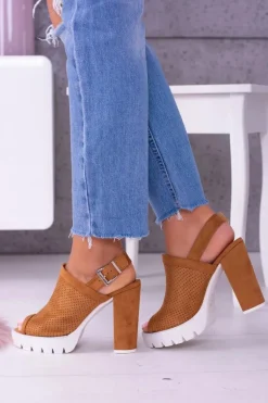 Lu Boo Brązowe Zamszowe Sandały na Słupku Emare