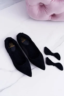 LU BOO Czarne Balerinki Moments z Odpinaną Kokardą
