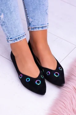 Lu Boo Czarne Baleriny W Szpic Benzynowe Oczka Octavia