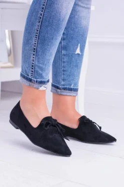 Lu Boo Czarne Baleriny W Szpic Lordsy Zamsz Feliciano