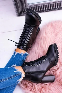 Lu Boo Czarne Botki na Słupku Cyrkonie Halsey